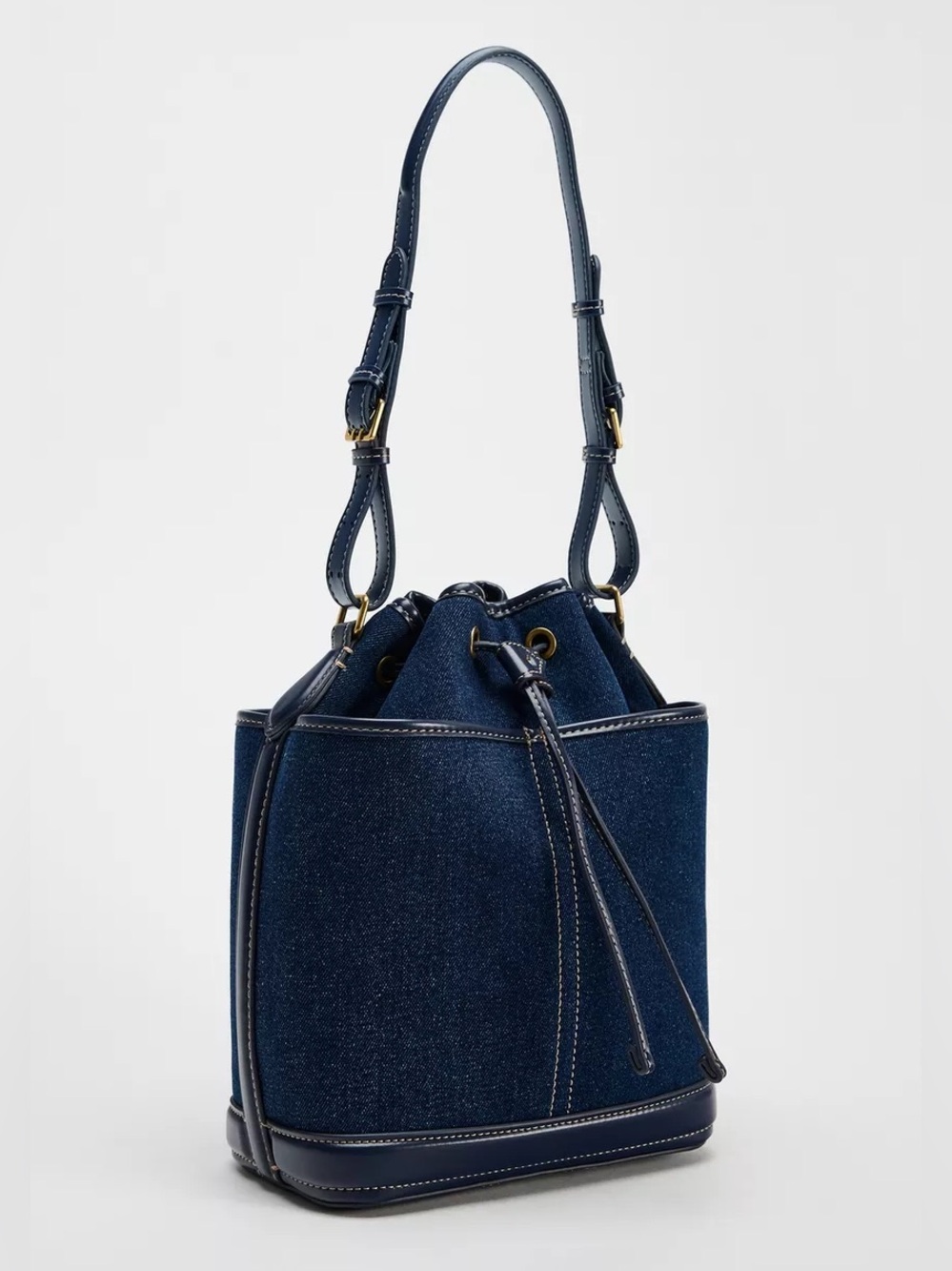 Zara Médium Denim & Leather  Bucket Bag